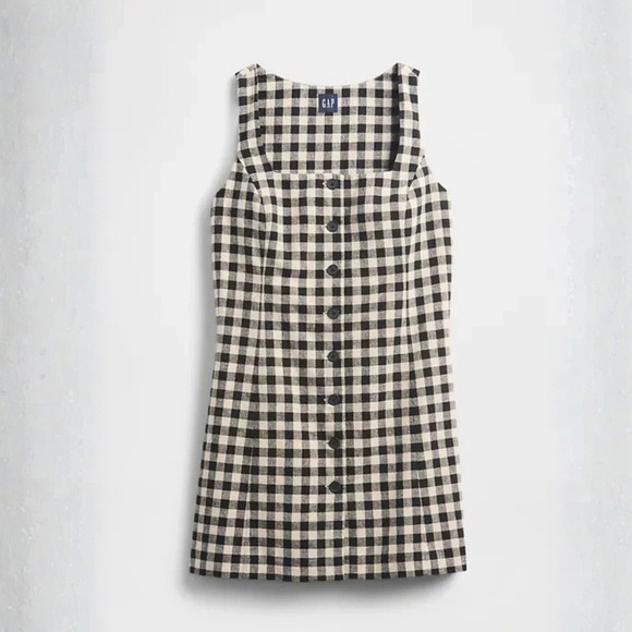 GAP Dresses & Skirts - GAP Linen-Blend Button-Front Mini Dress Black Gingham Shift Size Medium